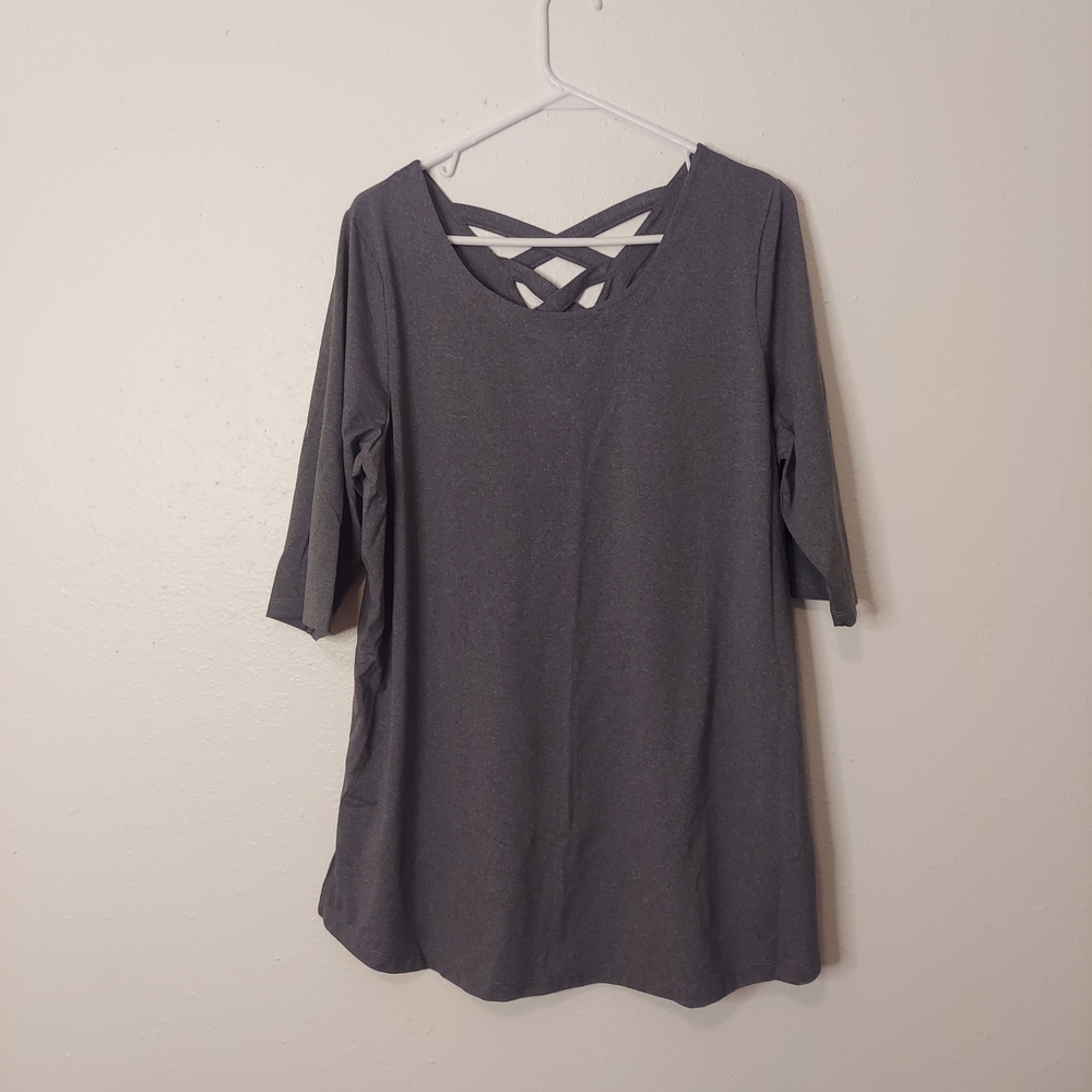 Chic Charcoal Long Sleeve Top with Stylish Back Detail